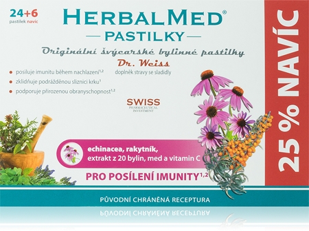 Dr.Weiss HerbalMed pastilky Echinacea + rakytník + vitamin C pastilky pro posílení imunity