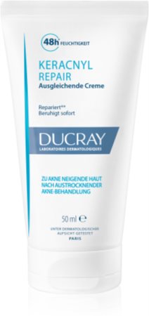 Ducray Keracnyl crème hydratante régénérante pour peaux sèches et irritées après un traitement anti-acné