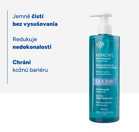 Ducray Keracnyl Foaming gel čiastiaci penivý gél pre mastnú pleť so sklonom k akné