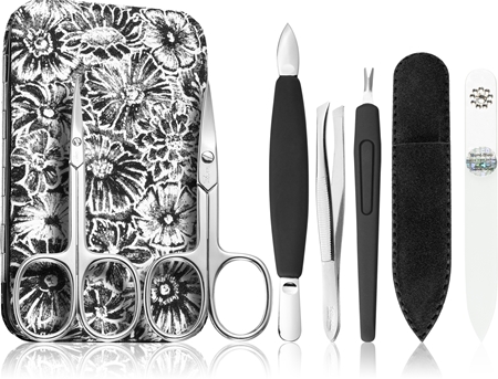 DuKaS Premium Line Solingen 124 σετ μανικιούρ Black&White Flowers (με τσάντα)