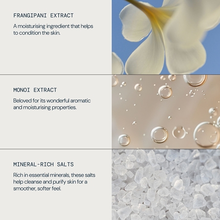 Elemis Body Exotics Frangipani Monoi Salt Glow mineralinis kūno šveitiklis