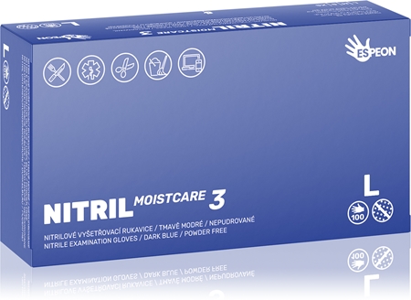 Espeon Nitril Moistcare3 Dark Blue púdermentes nitrilkesztyű hidratáló hatással