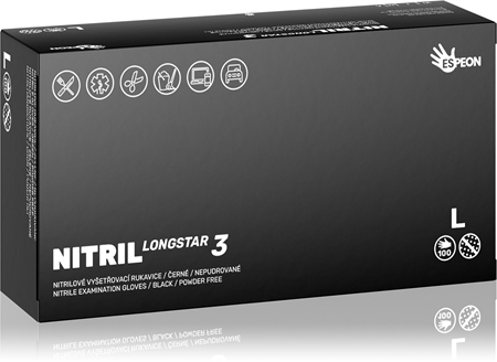 Espeon Nitril Longstar3 Black nitrilové nepudrované rukavice