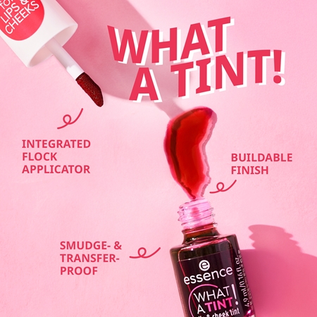 essence WHAT A TINT! tekutá tvářenka a lesk na rty