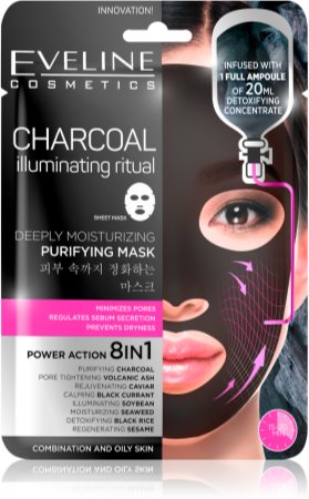 Eveline Cosmetics Charcoal Illuminating Ritual máscara têxtil para uma hidratação e limpeza perfeitas
