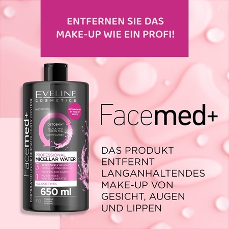 Eveline Cosmetics FaceMed+ reinigendes Mizellenwasser zum Abschminken mit entschlackendem Effekt