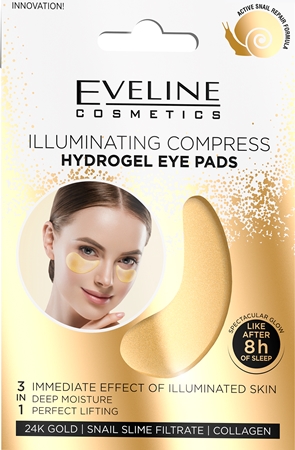 Eveline Cosmetics Gold Illuminating Compress hydrogeelinaamio silmänympärysiholle sisältää etanauutetta