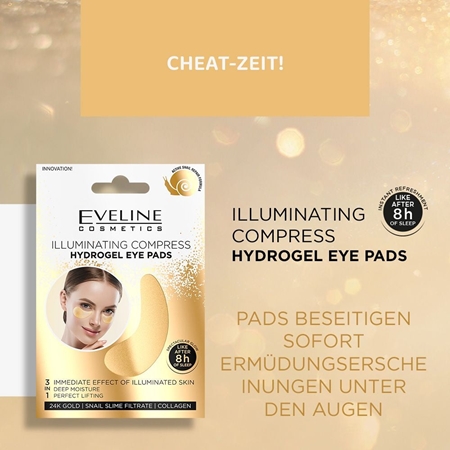 Eveline Cosmetics Gold Illuminating Compress feuchtigkeitsspendende Gel-Maske für den Augenbereich mit Schneckenextrakt