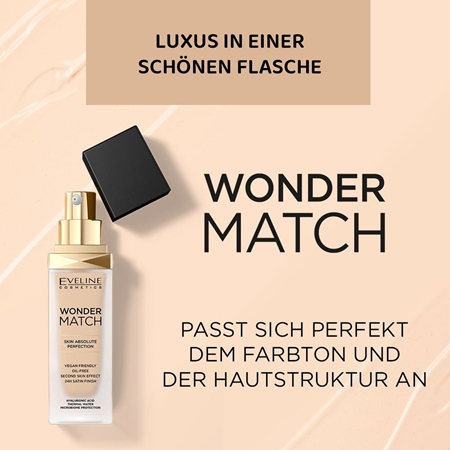 Eveline Cosmetics Wonder Match langlebiges Flüssig Make-up mit Hyaluronsäure