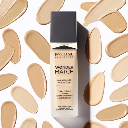 Eveline Cosmetics Wonder Match ilgai išliekantis skystasis makiažo pagrindas su hialurono rūgštimi