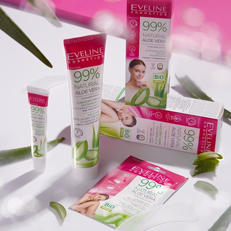 Eveline Cosmetics 99% Natural Aloe Vera beruhigende Depilationscreme Bikini und Achsel Reihe