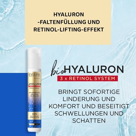 Eveline Cosmetics Bio Hyaluron 3x Retinol System kühlendes Augen Roll-on gegen Falten und dunkle Augenringe