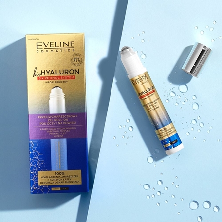 Eveline Cosmetics Bio Hyaluron 3x Retinol System kühlendes Augen Roll-on gegen Falten und dunkle Augenringe
