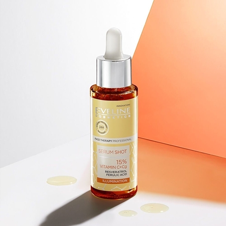 Eveline Cosmetics Serum Shot 15% Vitamin C+Cg Aufhellendes Anti-Falten-Serum mit Vitamin C