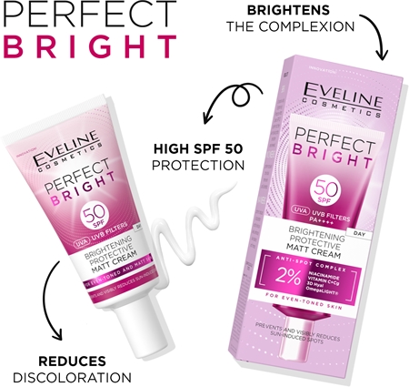 Eveline Cosmetics Perfect Bright SPF 50 προστατευτική ματ κρέμα προσώπου SPF 50
