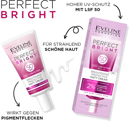 Eveline Cosmetics Perfect Bright SPF 50 schützende, mattierende Gesichtscreme SPF 50