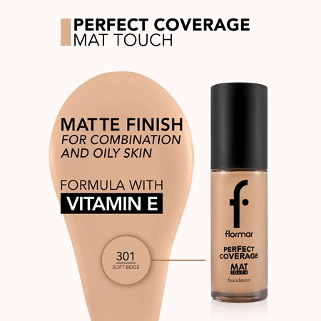 flormar Perfect Coverage Mat Touch Foundation matirajući puder za mješovitu i masnu kožu