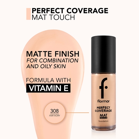 flormar Perfect Coverage Mat Touch Foundation mattierendes Foundation für gemischte bis fettige Haut