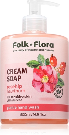 Folk & Flora Rosehip & Hawthorn krémové tekuté mýdlo pro citlivou pokožku