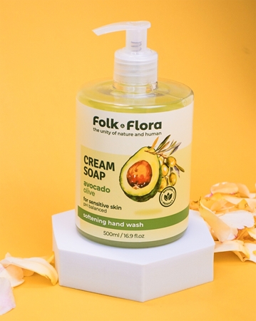 Folk & Flora Avocado & Olive Flydende sæbe til sensitiv hud