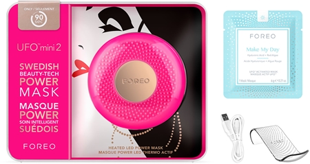 FOREO UFO™ mini 2 szónikus készülék az arcmaszk hatásának felgyorsítására utazási csomag
