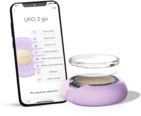 FOREO UFO™ 3 Go szónikus készülék az arcmaszk hatásának felgyorsítására