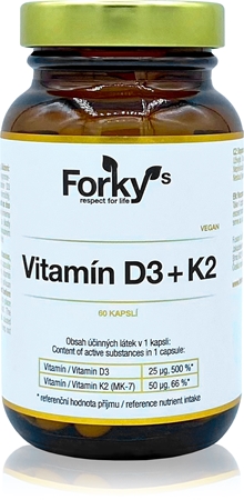 Forky’s Vitamín D3 + K2 kapsle pro normální funkci imunitního systému, stavu kostí a činnosti svalů
