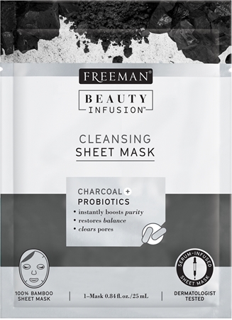 Freeman Beauty Infusion Charcoal + Probiotics máscara de limpeza em pano com carvão ativo para todos os tipos de pele