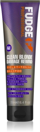 Fudge Clean Blonde Damage Rewind violetti sävyttävä shampoo vaaleille ja raidoitetuille hiuksille