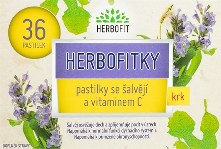 Galmed Herbofitky šalvěj + vitamín C pastilky proti bolesti v krku, suchému kašli a chrapotu