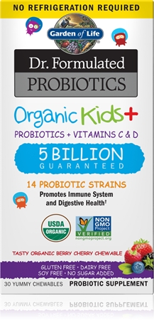 Garden of Life Dr. Formulated Organic Kids + Probiotics + Vitamin C & D žuvacie mäkké tobolky na podporu imunity a trávenia