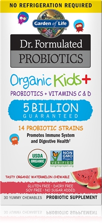 Garden of Life Dr. Formulated Organic Kids + Probiotics + Vitamin C & D žuvacie mäkké tobolky na podporu imunitného systému