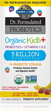 Garden of Life Dr. Formulated Organic Kids + Probiotics + Vitamin C & D žuvacie mäkké tobolky na podporu imunitného systému