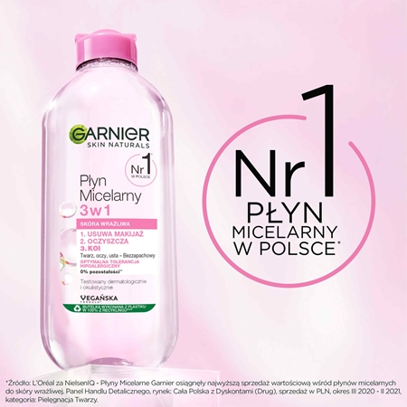 Garnier Skin Naturals Płyn Micelarny 3w1 woda micelarna dla cery wrażliwej