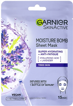 Garnier Textil Masks Hydra Bomb mască textilă hidratantă cu acid hialuronic