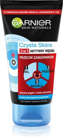 Garnier Czysta Skóra czarna maseczka do twarzy przeciw zaskórnikom i trądzikowi z węglem aktywnym 3w1