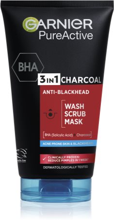 Garnier Pure Active maschera nera per il viso contro punti neri e acne al carbone attivo 3 in 1