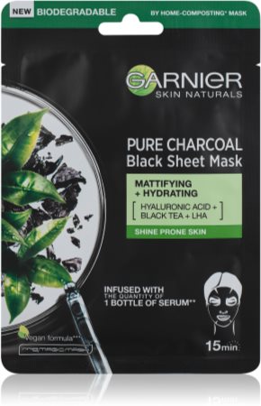 Garnier Skin Naturals Pure Charcoal čierna textilná maska s extraktom z čierneho čaju