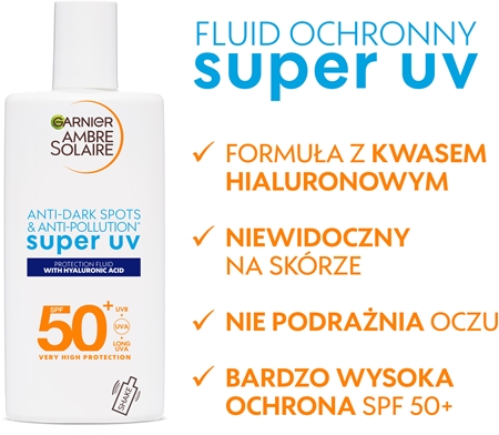 Garnier Ambre Solaire Super UV Hyaluronic Acid lekki fluid ochronny o działaniu nawilżającym