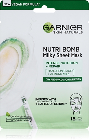 Garnier Skin Naturals Nutri Bomb Máscara em folha com efeito nutritivo para pele seca