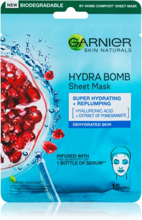 Garnier Skin Naturals Moisture+Aqua Bomb Feuchtigkeitsspendende Tuchmaske mit Hyaluronsäure