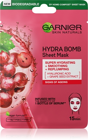 Garnier Skin Active Hydra Bomb maschera lisciante in tessuto