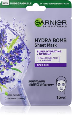 Garnier Hydra Bomb máscara em filme com efeito altamente hidratante e nutritivo