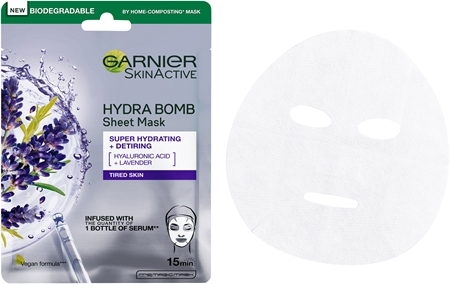 Garnier Textil Masks Hydra Bomb Máscara em folha com efeito hidratante com ácido hialurónico
