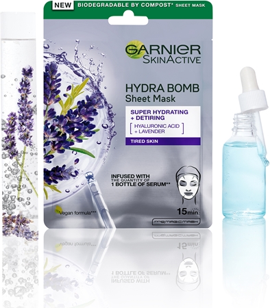 Garnier Textil Masks Hydra Bomb Máscara em folha com efeito hidratante com ácido hialurónico