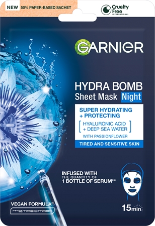 Garnier Textil Masks Hydra Bomb maska nawilżająca w płacie na noc