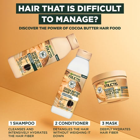 Garnier Fructis Cocoa Butter Hair Food champô suavizante para cabelo rebelde