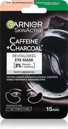 Garnier Textil Masks Charcoal Caffeine máscara para o contorno dos olhos com carvão bioativo