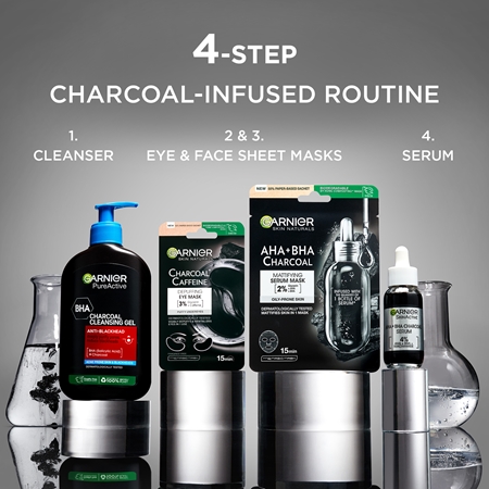 Garnier Textil Masks Charcoal Caffeine Eye Contour Mask with activated charcoal