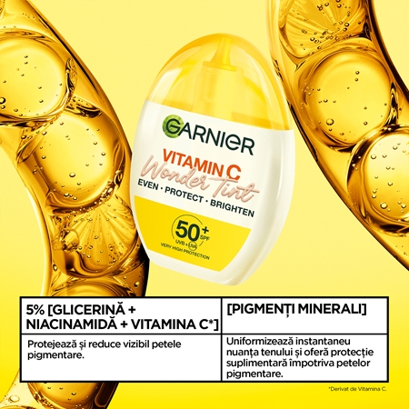 Garnier Vitamin C Wonder Tint Fluid nuantator cu textura usoara SPF 50+